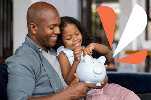 Image of father and daughter with piggy bank