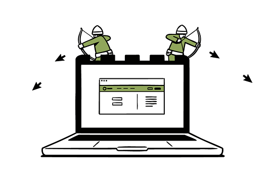 Image of laptop with archers shooting arrows
